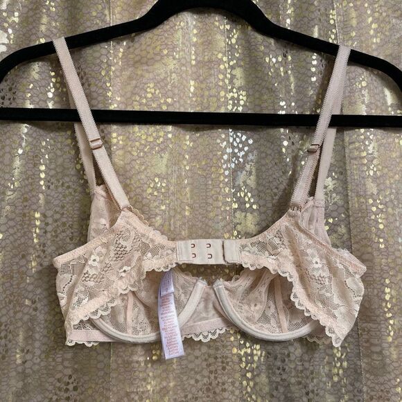 Savage X Fenty Peach Lace Unlined Underwire Bra, 32C - Picture 2 of 6